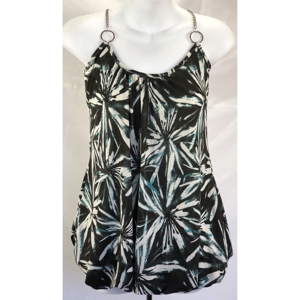 NWT sleeveless Tank Top M Blk/Green Scoop Neck Chain Straps Balloon Hem Y2K 90s